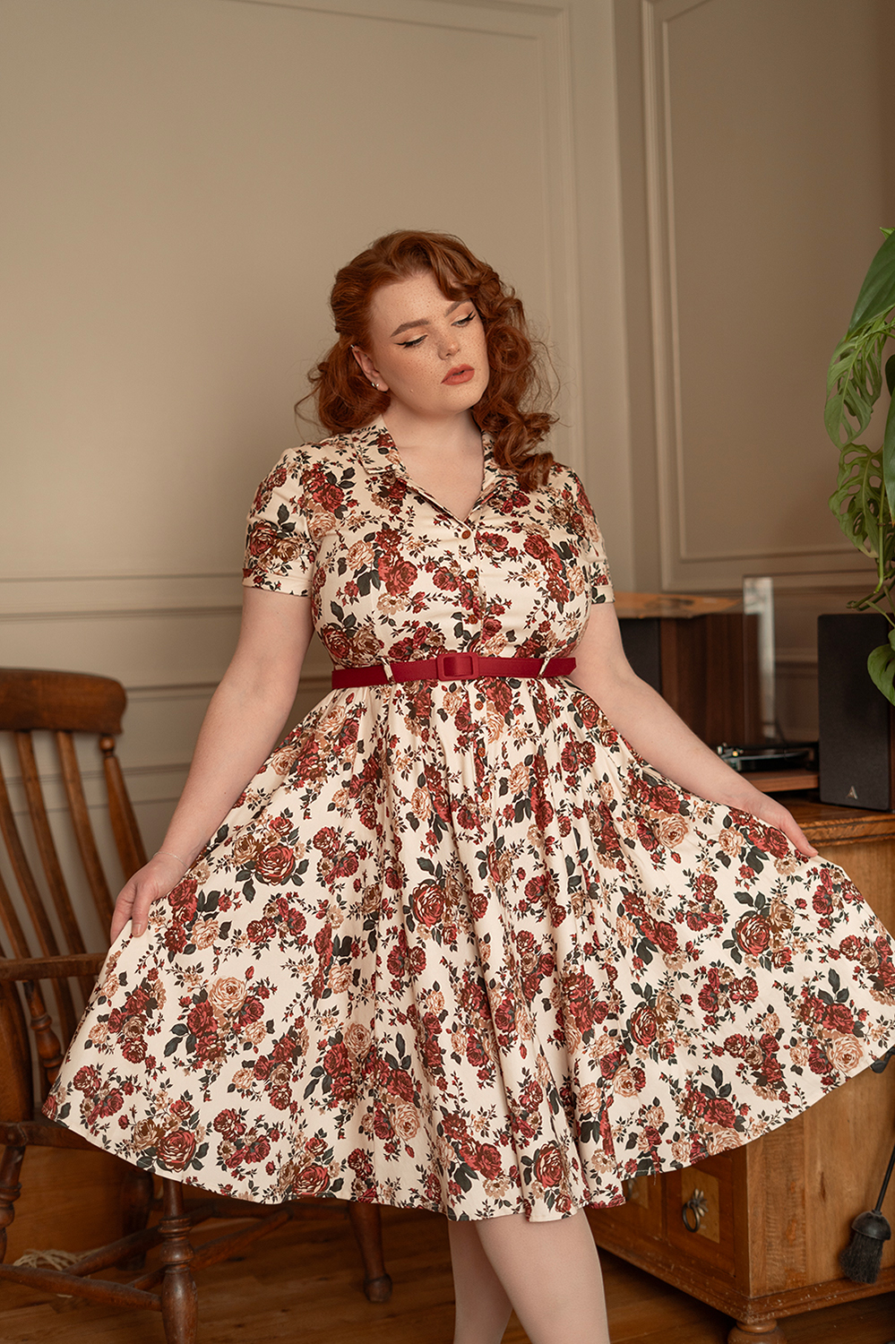 Autumn Rose Swing Dress in Plus Size